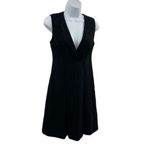 HUGO BOSS Sleeveless Sheath Dress US size 4 Navy Blue Wool V-Neck